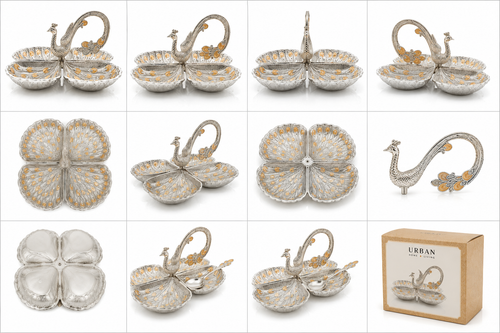 German Silver - Peacock 4 Section Serving Dish