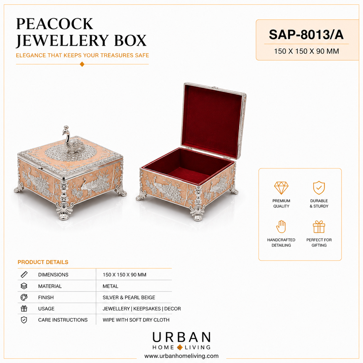 German Silver - Peacock Jewellery Box