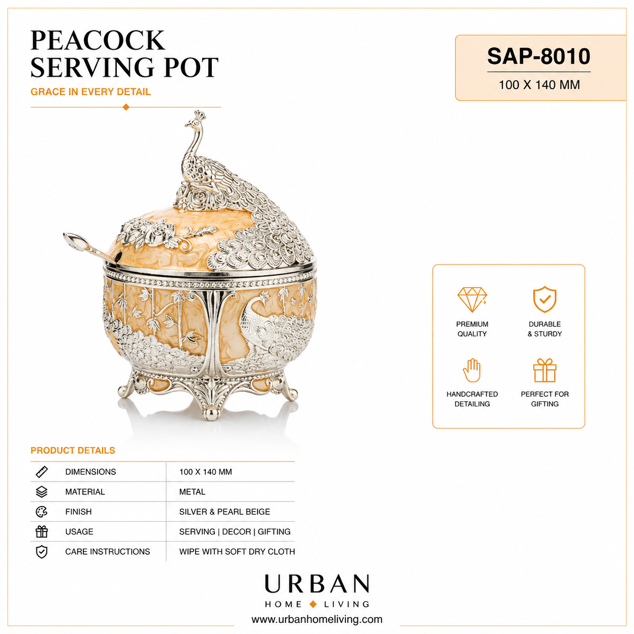 German Silver - Peacock Serving Pot
