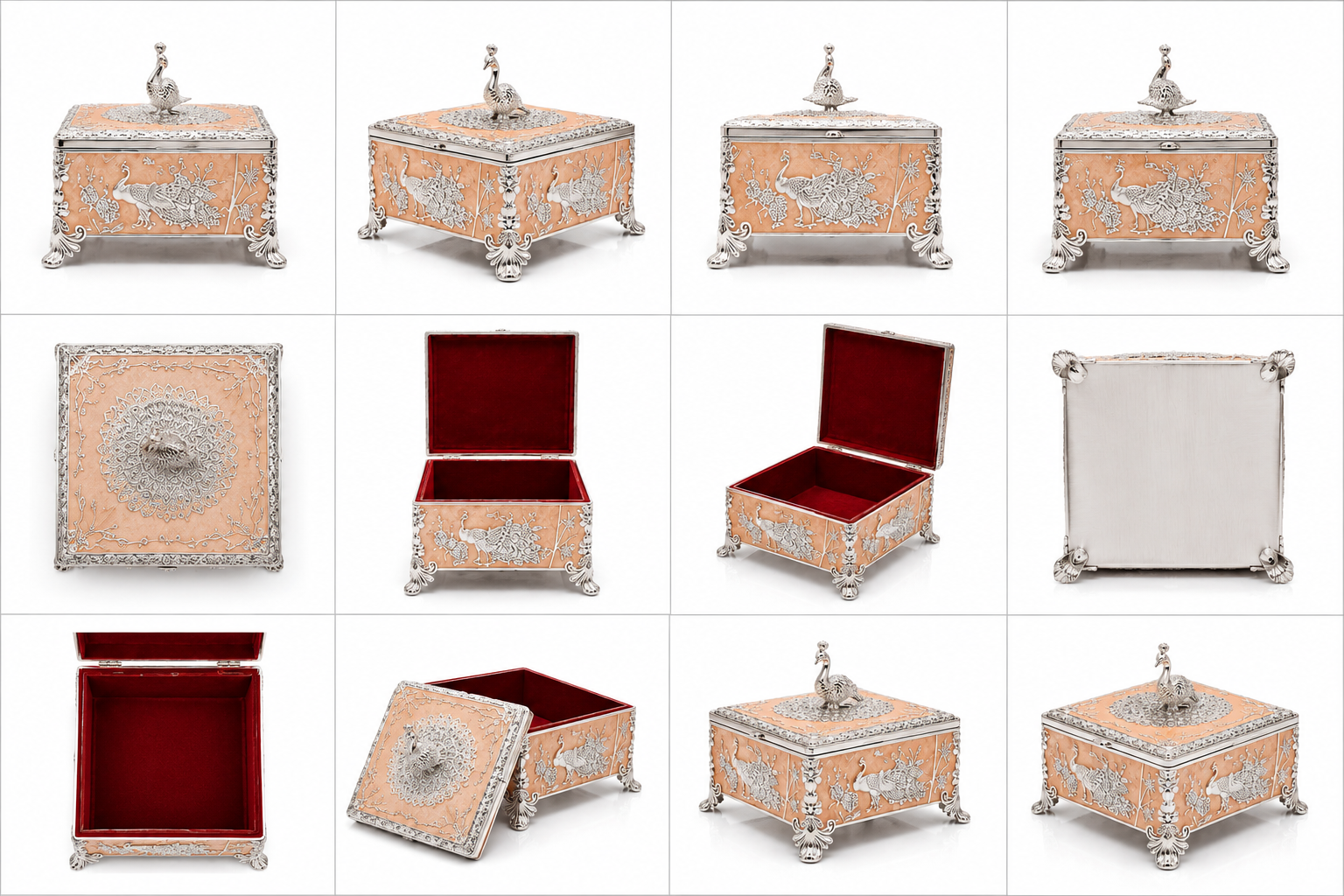 German Silver - Peacock Jewellery Box