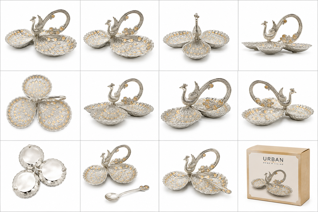 German Silver - Peacock Serving Dish